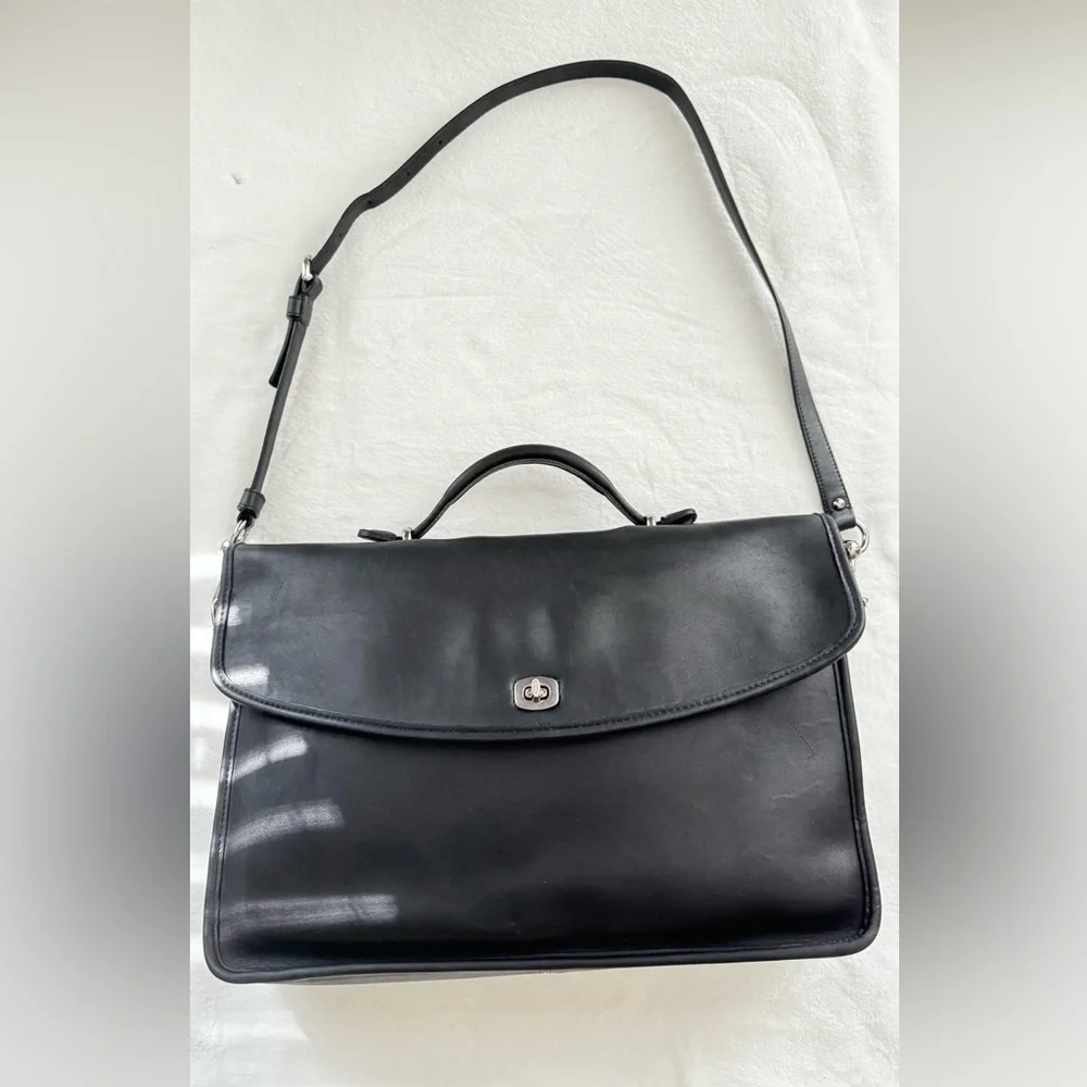 COACH Vintage Lexington Black Smooth Leather Briefcase Crossbody Bag